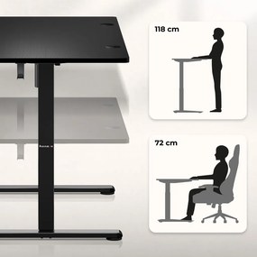 Elektromos állítható magasságú íróasztal, memória funkcióval, 120 cm x 60 cm, fekete