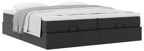 Ottomán ágykeret matracokkal Fekete 160x200cm műbőr