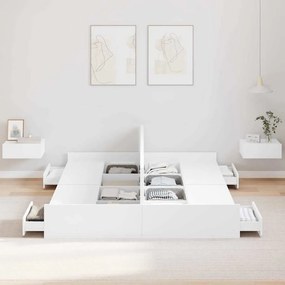 Ágykeret tárolóval fejtámlával Fehér 150 x 200 cm Faanyag