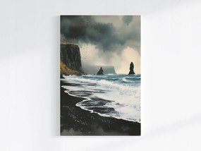 Vászonkép Canvas Tájkép Izland Vik Óceán Sziklák Tengerpart Vihar 80x120