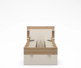 Fehér-natúr színű ágyneműtartós egyszemélyes ágy ágyrács nélkül, tölgyfa dekorral 90x200 cm Albo – Marckeric