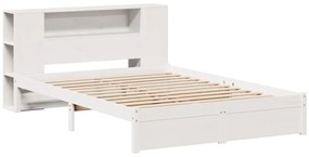 fehér tömör fenyőfa könyvespolcos ágy matrac nélkül 120x200 cm