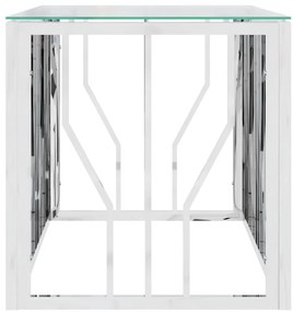 Üveg és rozsdamentes acél dohányzóasztal 110x45x45 cm