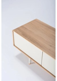 Fehér-natúr színű tölgyfa TV-állvány 160x48 cm Fina – Gazzda