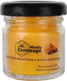 Természetes méhviaszból készült gyertya (95%) 40 ml fahéj illat (5%)