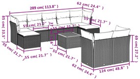 10 részes fekete polyrattan kerti ülőgarnitúra párnákkal