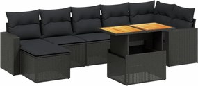 vidaXL 8 részes fekete polyrattan kerti ülőgarnitúra párnákkal
