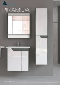 Piramida AKVA Tükrös fürdőszobai szekrény - 2 ajtós kivitel - LED világítással - FEHÉR-SÖTÉT - 65 x 69 x 15 cm