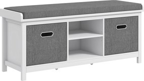 HOMCOM Cipőpánt, Állítható 3-Szintes Polccal, 2 Kivehető Fiókkal és Párnával, Chipboard Cipőszekrény, 105x35x47 cm, Fehér és Szürke | Aosom
