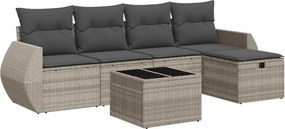 vidaXL 6 részes világosszürke polyrattan kerti ülőgarnitúra párnákkal