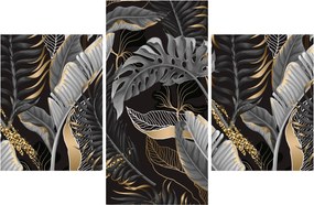 Kép - Trópusi levelek fekete és arany színben (90x60 cm)