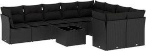 vidaXL 10 részes fekete polyrattan kerti ülőgarnitúra párnákkal