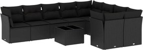 vidaXL 10 részes fekete polyrattan kerti ülőgarnitúra párnákkal