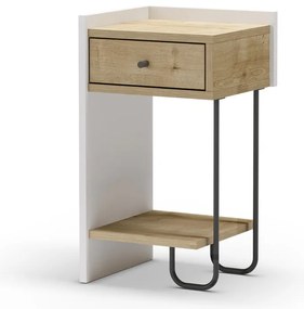 Fehér-natúr színű éjjeliszekrény tölgyfa dekorral Mercure – Marckeric