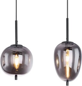 Globo 15345-4 Függeszték fekete fém váz, füstszínű 4 különböző méretű, és formájú üvegbúrával. HxSZxM1000x185x1200, exkl. 4xE14 40W 230V