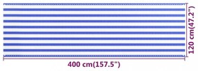 kék és fehér HDPE erkélytakaró 120 x 400 cm