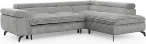Világosszürke kordbársony sarokkanapé (jobb oldali-L alakú) Marbeya – Ropez