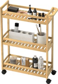 HOMCOM 3 szintes Konyhai Trolley Kerekekkel, Bambusz Konyhai Polccal, Kerekes Kocsi Konyhába, Irodába, Fürdőszobába, Természetes Fa | Aosom