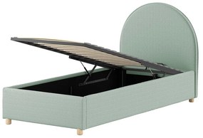 Zöld kárpitozott ágyneműtartós egyszemélyes ágy ágyráccsal 90x200 cm Moon – Vipack