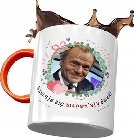 Donald Tusk Po Narancssårga Bögre Ajåndék Nyomtatott Fotóval