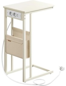 Oldalasztal, éjjeliszekrény beépített elosztóval krémfehér színben