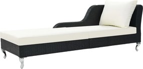 vidaXL fekete polyrattan napozóágy párnával