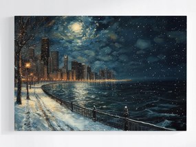 Vászonkép Canvas Éjszaka Panoráma Chicago Tél Hó Csillagok 120x80