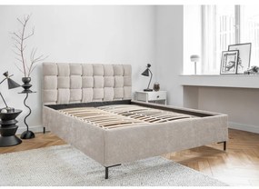 Bézs kárpitozott franciaágy ágyráccsal 180x200 cm Eve – Miuform