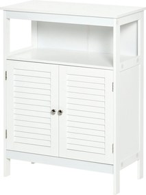 kleankin Fürdőszoba Segédszekrény 2 Rácsos Ajtóval, Nyitott Polc, Nagy Tárhely, Modern Dizájn 60x30x81,6 cm Fehér | Aosom