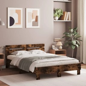 füstös tölgy színű ágykeret fejtámlával és LED-del 135x190 cm