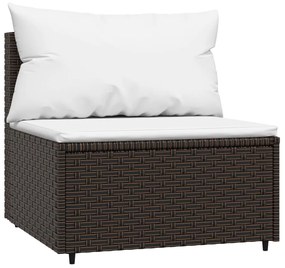 vidaXL barna polyrattan kerti középső kanapé párnákkal