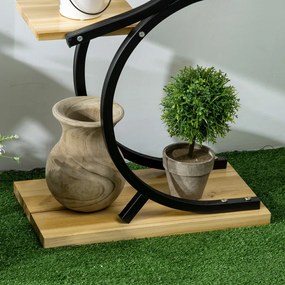 4 szintes S formájú viráglépcső, növényállvány fém kerettel, fekete 46cm x 25cm x 91cm