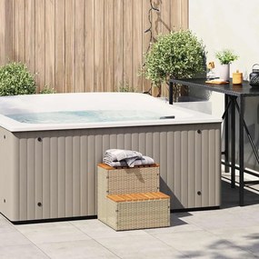 Pezsgőfürdő lépcső bézs 50x50x50,5cm polyrattan és akácfa