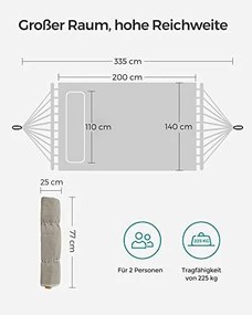 2 személye kemping függőágy párnával, 200x140 cm, max 225 kg, krém bézs színű