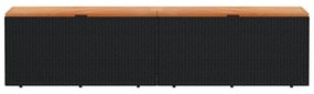 fekete polyrattan és akácfa kerti tárolóláda 220 x 50 x 54 cm