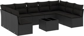 vidaXL 10 részes fekete polyrattan kerti ülőgarnitúra párnákkal