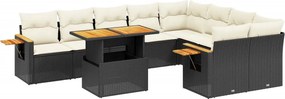 vidaXL 10 részes fekete polyrattan kerti ülőgarnitúra párnákkal