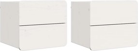 vidaXL Éjjeli asztal fiókkal 2 pcs Fehér 39 x 34 x 33 cm Tömör fenyőfa