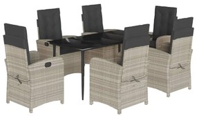 vidaXL 7 részes világosszürke polyrattan kerti étkezőszett párnával