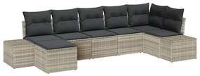 vidaXL Kerti Kanapé Szett párnával 7 pcs Világosszürke polirattan