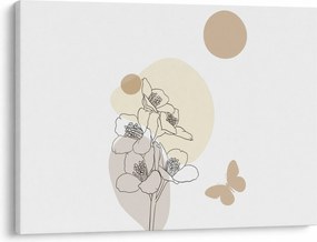 Kép - Bézs virágok pillangóval N⁰4 (70x50 cm)