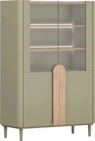 Amilio vitrines szekrény 100 cm kétajtós lábakon - eukaliptusz / baltic dune tölgy / natúr tölgy fogantyúk