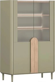 Amilio vitrines szekrény 100 cm, kétszárnyú, lábakon - eukaliptusz / baltic dune tölgy / natúr tölgy fogantyú