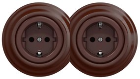 Kliklap - dupla retro háztartási fali aljzat kerettel, SCHUKO 230 V, barna