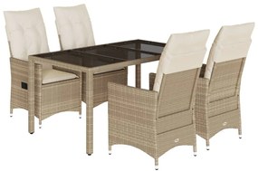 5 részes bézs polyrattan kerti étkezőgarnitúra párnákkal