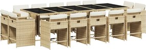 vidaXL 15 részes bézs polyrattan kerti étkezőgarnitúra párnákkal