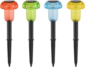 Globo 33987-4 Solar lámpa, műanyag fekete matt, műanyag átlátszó, akkumulátorral: AAA 150mAh 1,2V, IP44, ø: 62mm, M: 137mm, leszúrható tüske: 10cm, 4 db-os szett, tartozék: LED 0,05W 3V, 1-1 db piros LED, kék LED, zöld LED, sárga LED