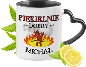 Mihálynak Fekete Bögre Szív Alakú Füllel Ajándék Nyomtatott