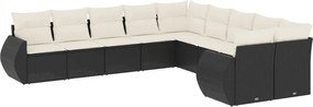vidaXL 10 részes fekete polyrattan kerti ülőgarnitúra párnákkal