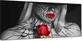 Vászonkép 150x70 Vörös ajkak és vörös rózsa
